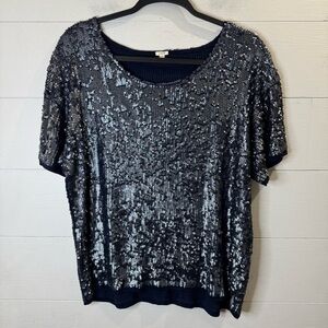 J.Crew Women's Navy Blue Sequined Beaded Slouchy Tee Size Medium